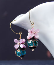 Load image into Gallery viewer, Chic Purple Blue Coloured Glaze Floral Drop Earrings
