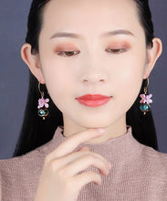 Load image into Gallery viewer, Chic Purple Blue Coloured Glaze Floral Drop Earrings