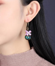 Load image into Gallery viewer, Chic Purple Blue Coloured Glaze Floral Drop Earrings