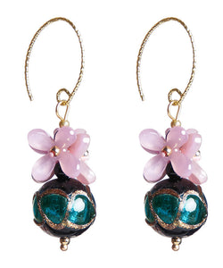 Chic Purple Blue Coloured Glaze Floral Drop Earrings