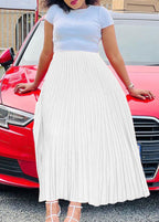 Chic Purple High Waist Patchwork Chiffon Pleated Skirt Summer