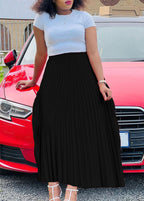 Chic Purple High Waist Patchwork Chiffon Pleated Skirt Summer