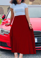 Chic Purple High Waist Patchwork Chiffon Pleated Skirt Summer