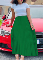 Chic Purple High Waist Patchwork Chiffon Pleated Skirt Summer