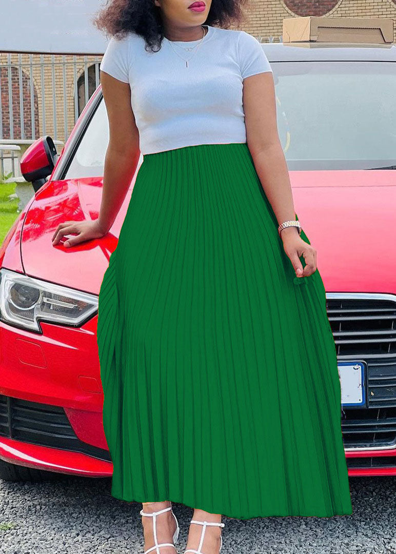 Chic Purple High Waist Patchwork Chiffon Pleated Skirt Summer