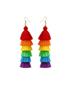 Chic Rainbow Knit Fabric Silk Cotton Tassel Drop Earrings