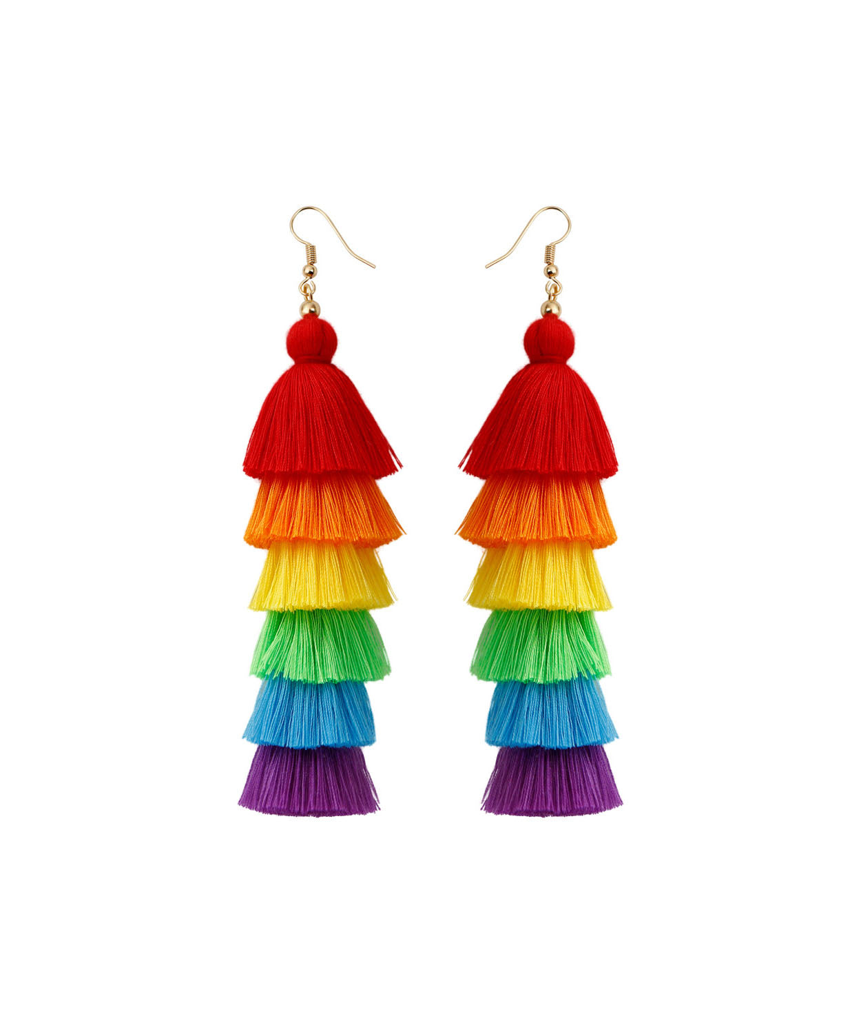 Chic Rainbow Knit Fabric Silk Cotton Tassel Drop Earrings