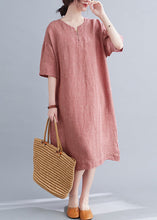 Load image into Gallery viewer, Chic Red Oversized Plaid Linen A Line Dresses Summer