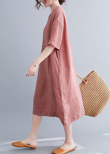 Chic Red Oversized Plaid Linen A Line Dresses Summer