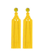 Chic Red Rice Ball Knit Fabric Silk Cotton Tassel Drop Earrings