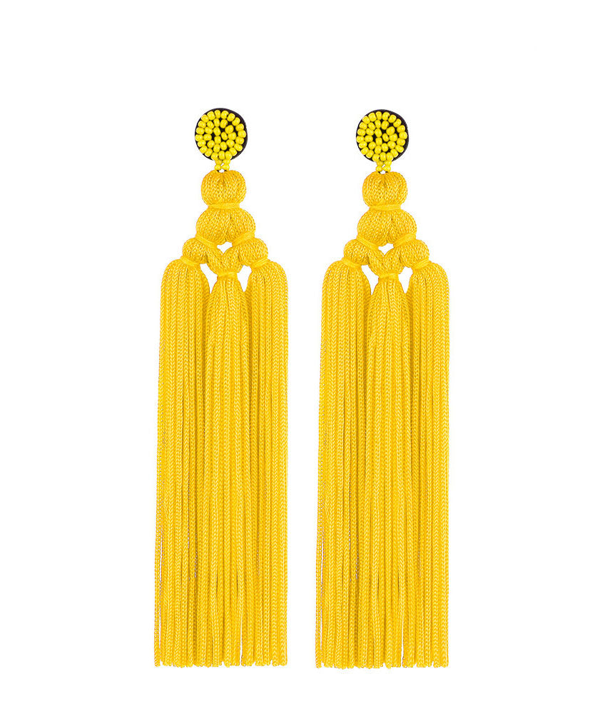 Chic Red Rice Ball Knit Fabric Silk Cotton Tassel Drop Earrings