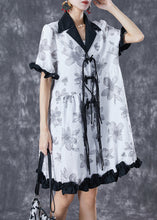 Load image into Gallery viewer, Chic White Chinese Button Ruffled Patchwork Jacquard Dress Summer