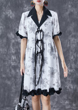 Load image into Gallery viewer, Chic White Chinese Button Ruffled Patchwork Jacquard Dress Summer
