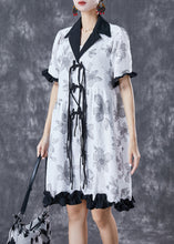 Load image into Gallery viewer, Chic White Chinese Button Ruffled Patchwork Jacquard Dress Summer