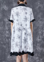 Load image into Gallery viewer, Chic White Chinese Button Ruffled Patchwork Jacquard Dress Summer