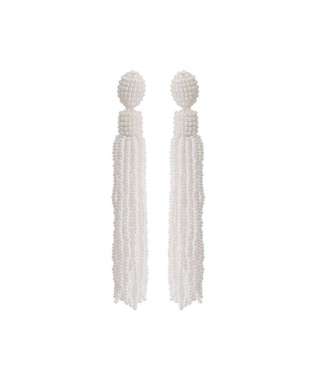 Chic White Hand Knitting Rice Ball Tassel Drop Earrings