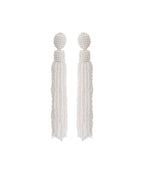Chic White Hand Knitting Rice Ball Tassel Drop Earrings
