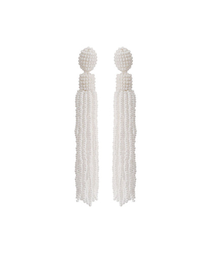 Chic White Hand Knitting Rice Ball Tassel Drop Earrings