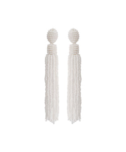 Chic White Hand Knitting Rice Ball Tassel Drop Earrings
