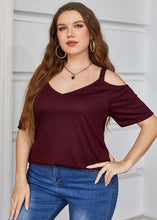Load image into Gallery viewer, Chic Wine Red Backless Patchwork Loose Cotton T Shirts Top Summer
