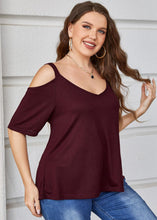 Load image into Gallery viewer, Chic Wine Red Backless Patchwork Loose Cotton T Shirts Top Summer