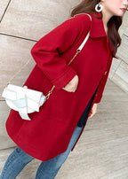 Chic Wine Red Button Pockets Patchwork Woolen Coats Fall