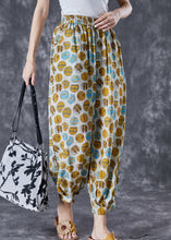 Load image into Gallery viewer, Chic Yellow Oversized Print Pockets Linen Silk Pants Summer