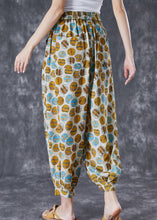 Load image into Gallery viewer, Chic Yellow Oversized Print Pockets Linen Silk Pants Summer