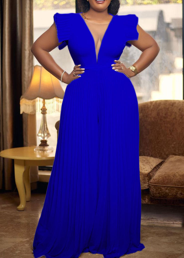 Chic Yellow V Neck High Waist Tulle Patchwork Jumpsuits Summer