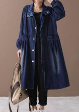 Load image into Gallery viewer, Chic denim blue Fine tunic pattern Sewing stand collar Cinched jackets