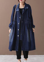 Load image into Gallery viewer, Chic denim blue Fine tunic pattern Sewing stand collar Cinched jackets