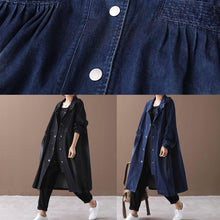 Load image into Gallery viewer, Chic denim blue Fine tunic pattern Sewing stand collar Cinched jackets