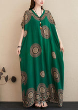 Load image into Gallery viewer, Chic green print outfit v neck Batwing Sleeve Kaftan summer Dresses