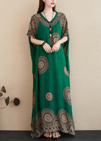 Chic green print outfit v neck Batwing Sleeve Kaftan summer Dresses