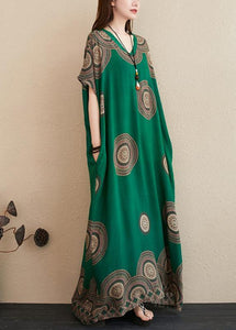 Chic green print outfit v neck Batwing Sleeve Kaftan summer Dresses