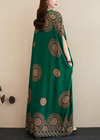 Chic green print outfit v neck Batwing Sleeve Kaftan summer Dresses