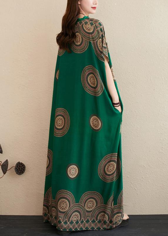 Chic green print outfit v neck Batwing Sleeve Kaftan summer Dresses