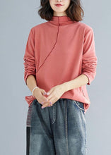 Load image into Gallery viewer, Chic high neck cotton tunics for women Cotton pink shirt