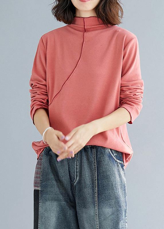 Chic high neck cotton tunics for women Cotton pink shirt