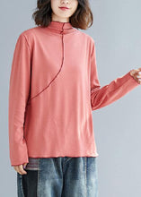 Load image into Gallery viewer, Chic high neck cotton tunics for women Cotton pink shirt