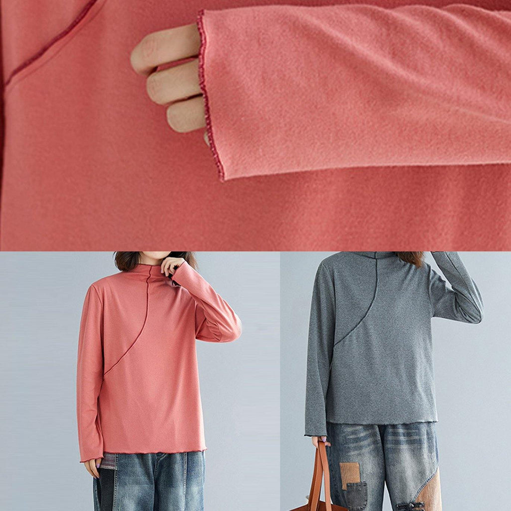 Chic high neck cotton tunics for women Cotton pink shirt