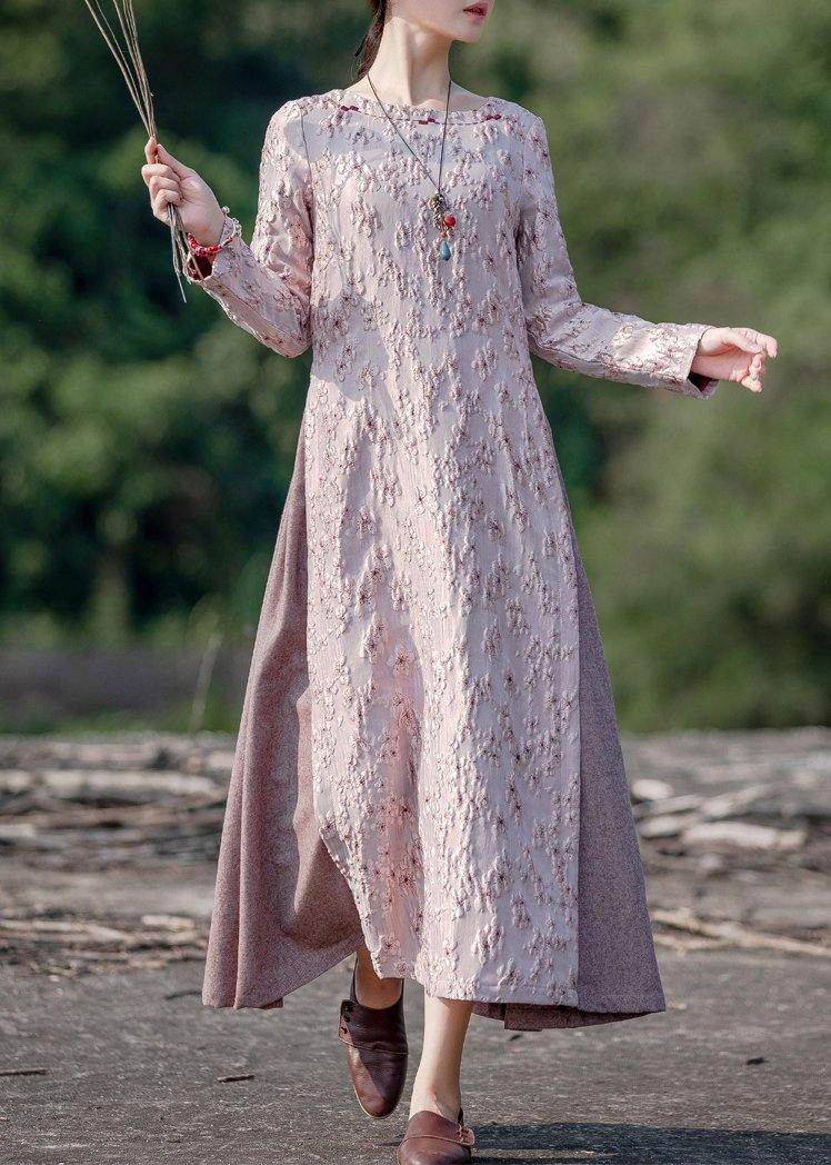 Chic o neck false two pieces spring clothes For Women Photography pink embroidery Dresses