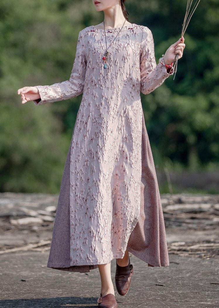 Chic o neck false two pieces spring clothes For Women Photography pink embroidery Dresses