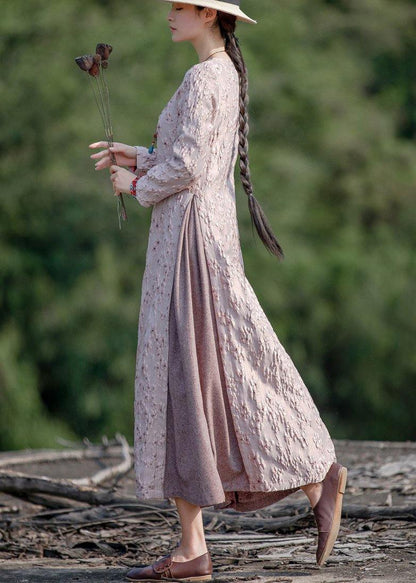 Chic o neck false two pieces spring clothes For Women Photography pink embroidery Dresses