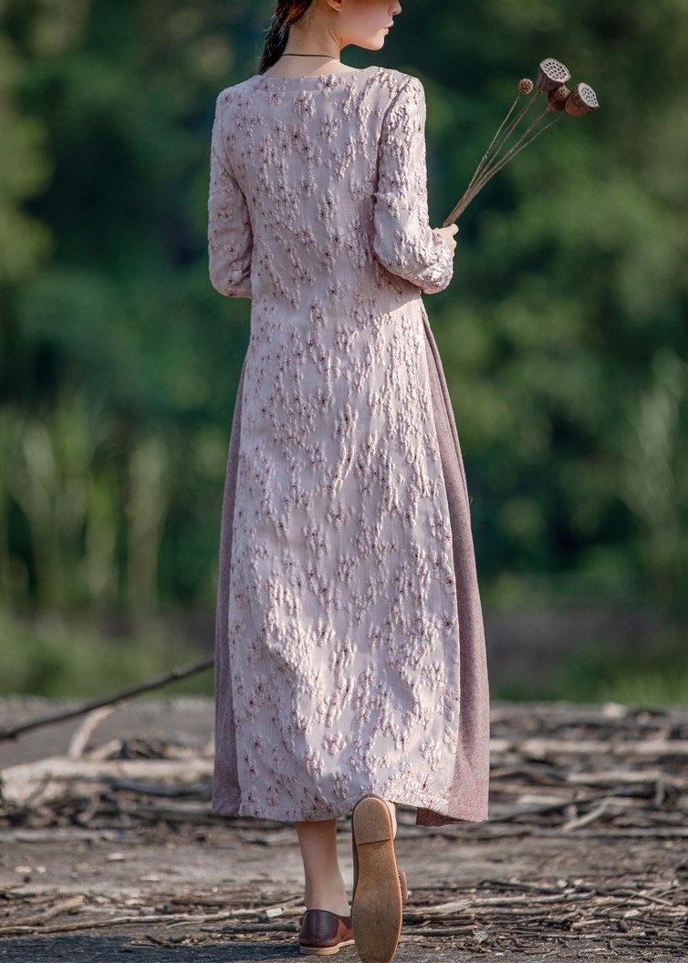 Chic o neck false two pieces spring clothes For Women Photography pink embroidery Dresses