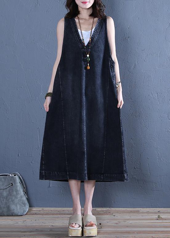 Chic v neck sleeveless cotton Fashion Ideas denim blue cotton robes Dresses