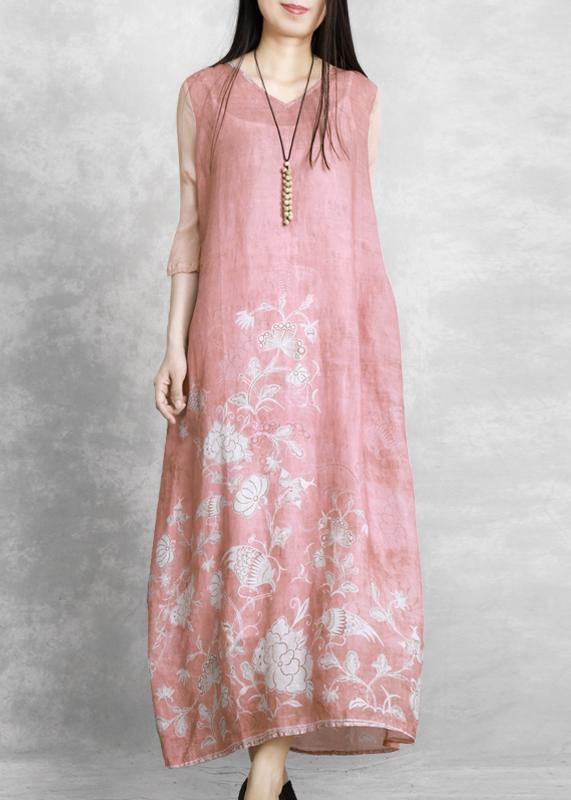 Chic v neck tie waist Wardrobes Catwalk pink print Dress