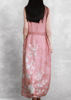 Chic v neck tie waist Wardrobes Catwalk pink print Dress