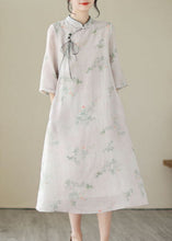 Load image into Gallery viewer, Chinese Style Light Pink Tasseled Print Patchwork Linen Dresses Summer