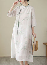 Load image into Gallery viewer, Chinese Style Light Pink Tasseled Print Patchwork Linen Dresses Summer
